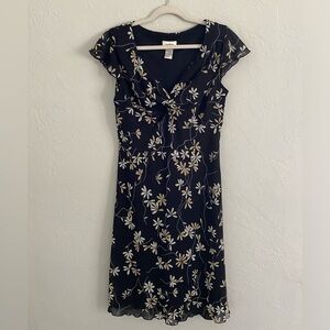 Y2K Ombré Floral Black Cap Sleeve Chiffon Lined Dress Coquette Boho Fairy Sz 10